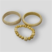 3  ANTIQUE CHINESE HAND CARVED IVORY BRACELETS