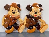 2 Wood Mickey Mouse Wall Hangings