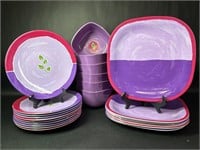 Purple Pink Melamine Plates, Bowls