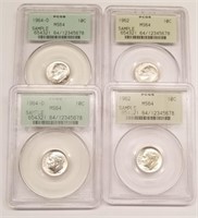 (2) 1962, (2) 1964-D Dimes PCGS MS 64 (Samples)