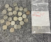 25 1943 Steel Pennies