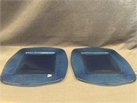 2 VINTAGE ITALY 13.25 INCH BLUE PLATTERS