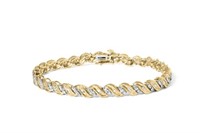 10K Gold Round and Baguette Diamond Bracelet