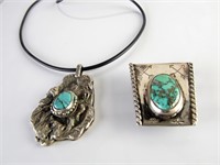 Silver Turquoise Pendant and Bolo Slide