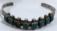 NAVAJO BELL TRADING POST STERLING TURQUOISE CUFF