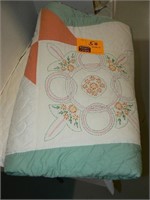 PEACH AND GREEN EMBROIDERED QUILT