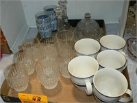 8 NICE GLASS TUMBLERS, 2 OLD GLASS CANDLESTICKS,