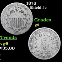 1876 Shield 5c Grades g+