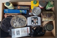 Box with Assortment of Vintage Tins, Some Old