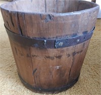 Antique Wooden Bucket With Metal Bands