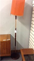 MID CENTURY WOOD AND COPPER FLOOR LAMP; UK WIRED