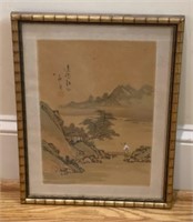 Framed Japanese Silk Landscape