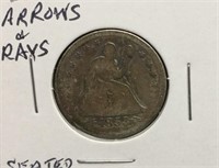 1853 Arrows and Rays Seated Liberty Quarter Coin