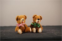 2 Vintage Corduroy Bears with Pink and Green Bows