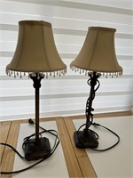 MATCHING TABLE LAMPS WITH LINEN FRINGED SHADES