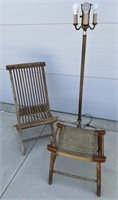 Foldable Wooden Chair, Footstool, & Lamp