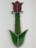 12.5" Stained Glass Hanging Red Tulip