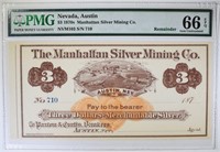 1870's $3 MANHATTAN SILVER MINING CO.