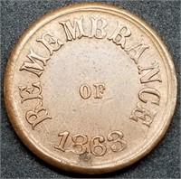1863 Civil War Token: Remembrance/One Country