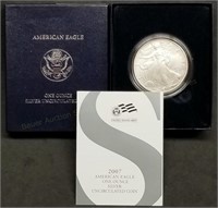 2007-W 1oz Burnished Silver Eagle w/Box & COA