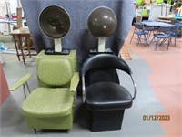 (2) Green/Black Hair Salon Heating Styling Chairs