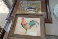 Rooster Picture & Creek Watercolor Painting