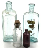 (4) Antique Advertising Embossed Glass Bottles
