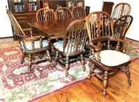 Oak Dining Table, 9 Chairs & Two Leaves