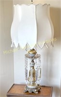 PAIR GILT AND CRYSTAL PRISM TABLE LAMPS