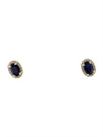 14k Gold Oval 1.02ct Sapphire & Diamond Earrings