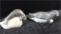 2 Eskimo Stone Carvings of Seals