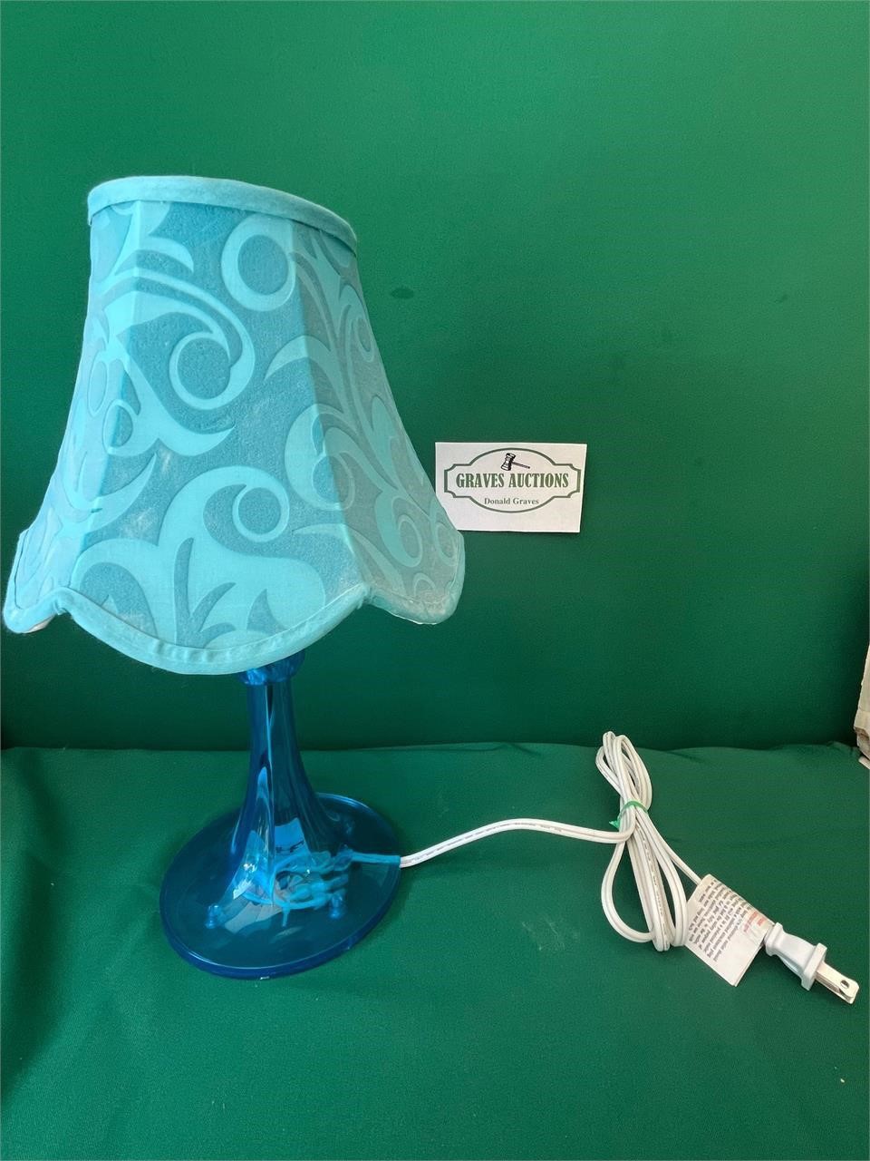 Blue Plastic Lamp w/shade 16” tall w/shade