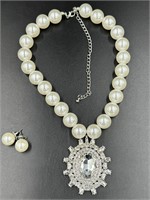 Pearl & White Sapphire Fashion Jewelry Set