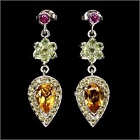 Natural Citrine Peridot Sapphire Earrings