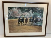 Framed Lithograph of Horse Race by Mary S. Nickell