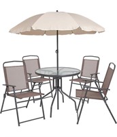 PATIO FURNITURE SET CHAIRS TABLE AND UMBRELLA