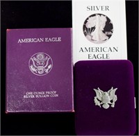 1987 Proof Silver Eagle, with COA, box & Case