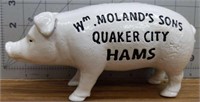 Cast iron pig bank WM Molands son's quaker city