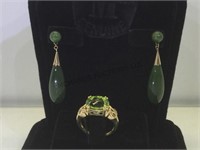 14k gold & lavendar jade ring &jade earrings,