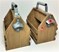 Pair of Wooden Bottle Caddies with Metal