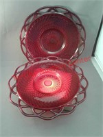 2 Imperial Glass 9 inch red plates, open lace