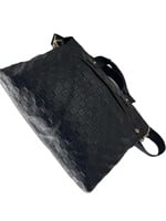 Black Embossed Pattern Leather Messenger Bag