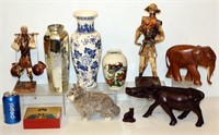 Asian Decor Lot - Figurines, Vases, Wood Animals