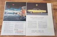 (2) Ford Lincoln Advertisements 1955 & 1956