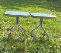 TWO METAL & GLASS PATIO TABLES