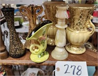 Contents of Shelf, Weeping Gold, Vases, Marble Can
