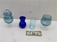 (4) Pc Misc Blue Glass   All New Items