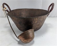 13" Vintage Copper Cookpot w/ Handle + Laddle