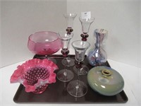 Coloured Glass Lot - Dishes / Candle Holders