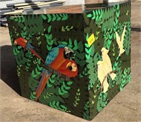 14 inch cubeHand painted Storage box "Parrot"